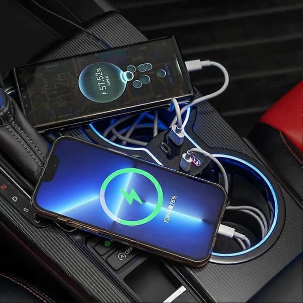 (SC) Car Cup Holder Ambient Lighting for 11th 2021-2024 Hatchback Central Control Fast Charging Expansion Dock