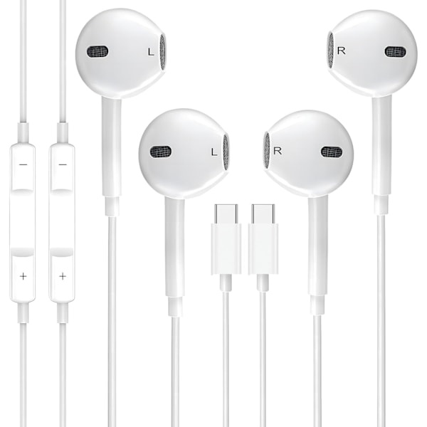 2-pack hörlurar med mikrofon och volymkontroll, kompatibel med iPhone 15 Pro Max/15 Pro/15 Plus/15/Samsung S23 Ultra