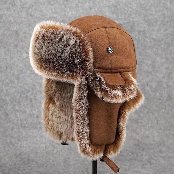 MH - Unisex Suede Faux Fur Trapper Hat Varmt Vindtæt Russisk Jægerhat