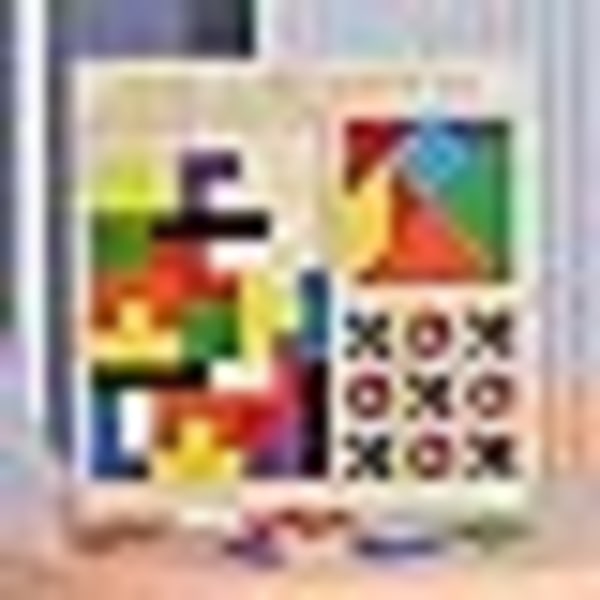 Træ Børns Uddannelsesmæssige Farverige Kvadratisk Tangram Spil Skak Xo Tic-Tac-Toe Ni-Kvadrat Tre-I-Én Puslespil Byggeklodser Tidlig Uddannelse Legetøj