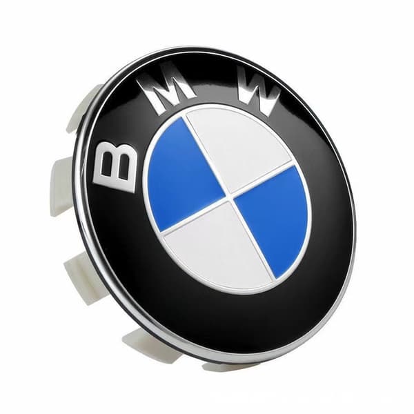 st 68 mm blå og hvite navkapsler BMW