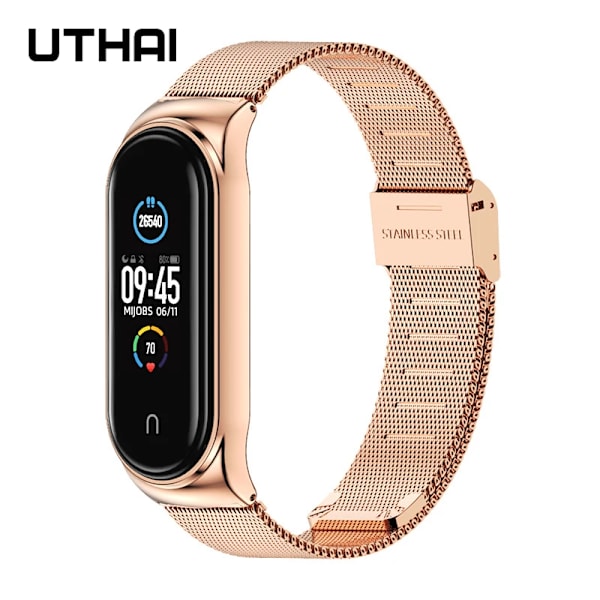 Urrem til Mi Band 7 Passer til Xiaomi armbånd 3/4/5/6/7 rem 04 linje 304 rustfrit stål metal armbånd Roséguld Rose gold For mi band 3 4 5 6