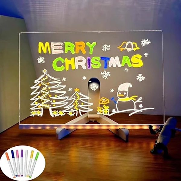 Julegave kreativ sletbar akryl LED opslagstavle 7 farve pen opslagstavle akryl whiteboard lysende opslagstavle notetavle (30*20cm) 30*20cm