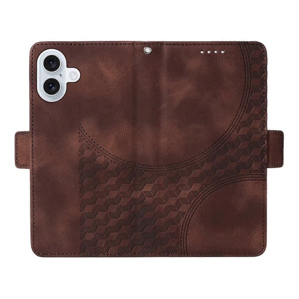 [SC]Compatible with iPhone 17 Leather Case Wallet Rhombus Embossed Phone Cover Stand with Strap - Perfect Brown