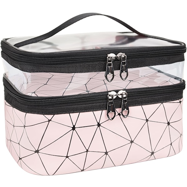 Cosmetic bag double layer travel cosmetics box makeup storage toiletry bag pink