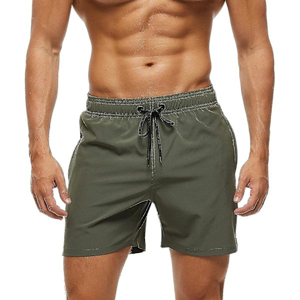 Mænds Badebukser Med Lynlås Lomme Vandafvisende Hurtigtørrende Badebukser Med Justerbar Snøre Army Grøn Army Green L