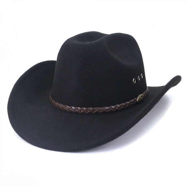 Cowboyhatt for kvinner og menn, westernhatt med bred brem og stropp