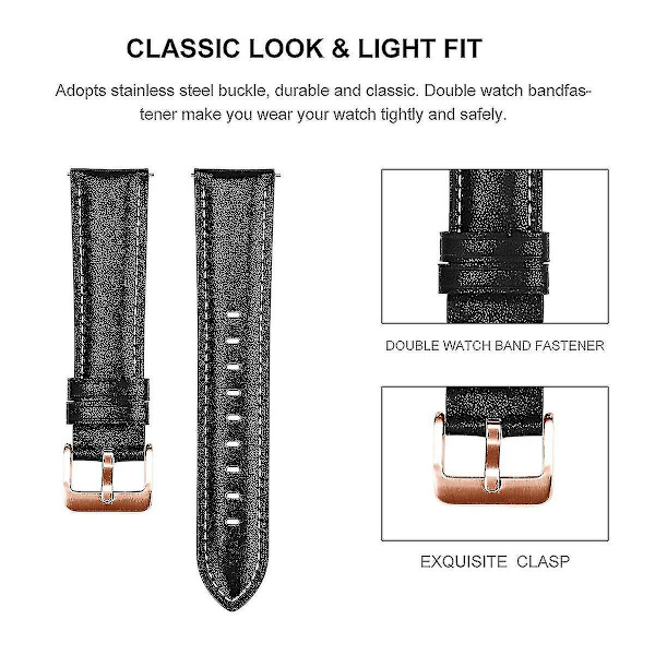 Klockarmband i äkta koläder med roséguldfärgat spänne, 20 mm, för Garmin Venu/sq/sq 2/2 Plus White