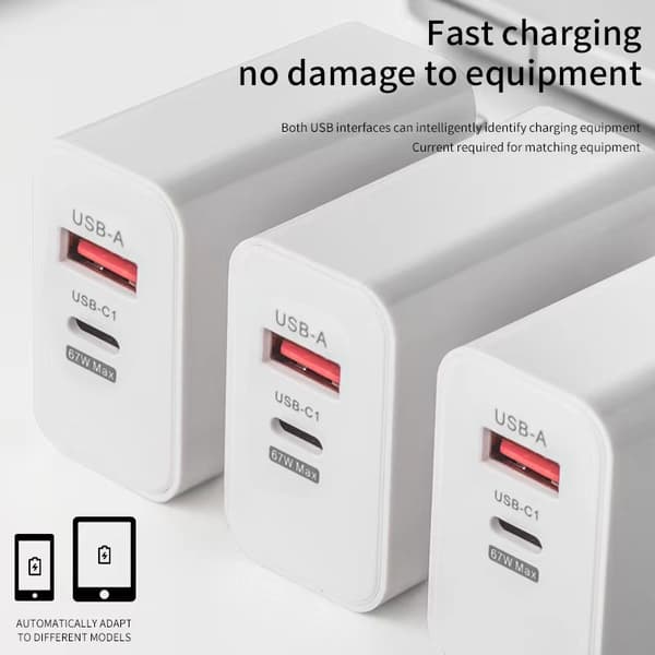 67W Hurtigoplader USB Type C Oplader Adapter Til IPhone 15 14 13 hvid hvid white EU