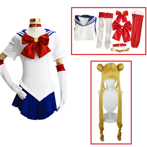 Anime Sailor Moon Cosplay Kostym Tsukino Usagi Uniform Klänning Outfits Cosplay Gul Peruk Halloween Karneval Party Kvinnor Barn 140 costume wig Child 140cm