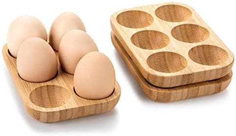 (SC) Mini Bamboo 18-Hole Egg Tray Set, 3 Small Stands, High-Quality Antique Wood Egg Holder for Deviled Eggs 3 Piece Set