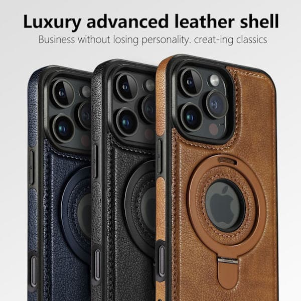 {SC}Retro PU Leather Magnetic Phone Case for iPhone 16 15 14 13 Pro Max Plus - with Invisible Ring Holder Support Wireless Charging iPhone 16