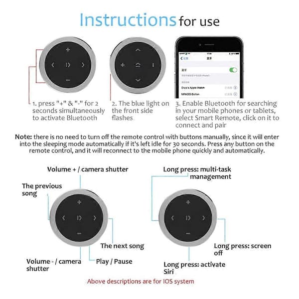 [SC] Wireless Remote Control Waterproof Car Steering Wheel Music Playback Remote Control Bluetooth Media Button for IOS Android Silver