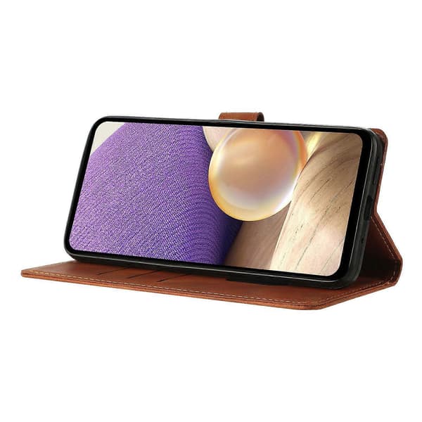 [SC] Wallet Case for Samsung Galaxy A56 5G with Printed Triangle Pattern, Leather, Flip Case Brown