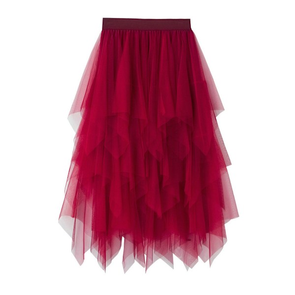 Kvinners Tulle Skjørt Elastisk Midje Mesh Langt Skjørt red