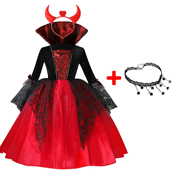 2024 Jenter Cosplay Vampyr Halloween Kjole For Barn Spøkelsesbrud Gotisk Kostyme Grev Vampiran Karneval Antrekk Svarte Røde Klær 3 STK Spøkelsesbrud B 110cm 3PCS Ghost Bride B