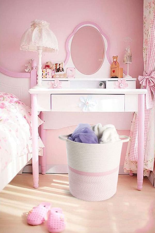 (SC)Storage basket - woven cotton laundry basket with handles