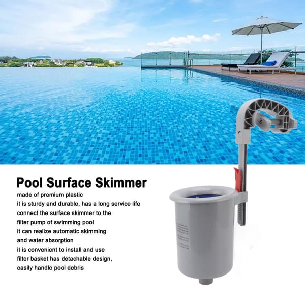 (SC) Wall-mounted surface skimmer for above-ground pools, automatic pool skimmer, durable polypropylene construction, adjustable adapter skimmer cleaning