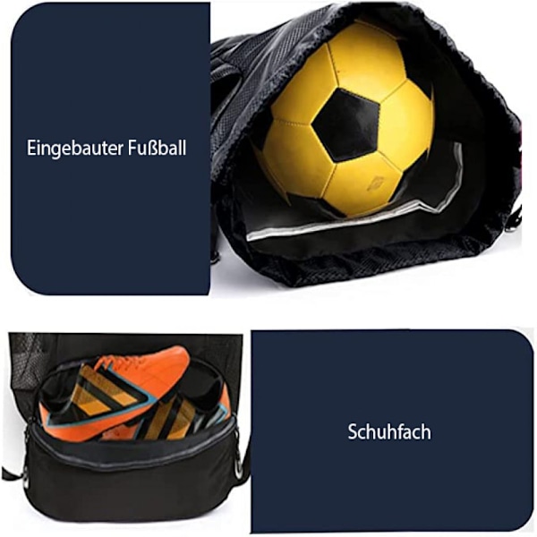 Gym Bag Fotboll Väska Ryggsäck med Dragsko Justerbar Dragsko Gym Bag Vattentät Sportväska för Män Kvinnor Barn Ungdomar