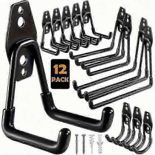 (SC) Steel Garage Hooks 12 pcs for Wall Mounted Storage Rack Black