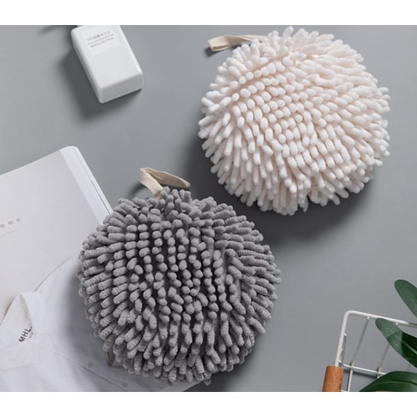 Sophie & Panda Fuzzy Ball Towel (Set of 2) White and Gray - Dry your hands instantly in comfort with this creative bath towel set Decorative Towels