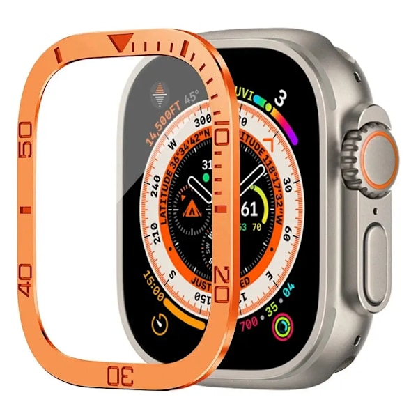 Skærmbeskytter til Apple Watch Ultra 49mm Tilbehør Metal Bumper + hærdet glas Cover HD iWatch Ultra 49mm OrangeB For Ultra 49mm OrangeB