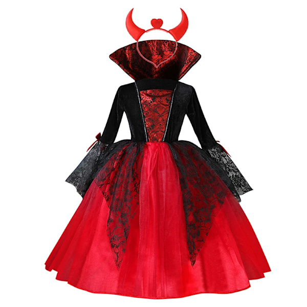 2024 Flickor Cosplay Vampyr Halloween Klänning För Barn Spökbrud Gotisk Kostym Greve Vampiran Karnevalsdräkt Svarta Röda Kläder 2ST Spökbrud A 120cm 2PCS Ghost Bride A
