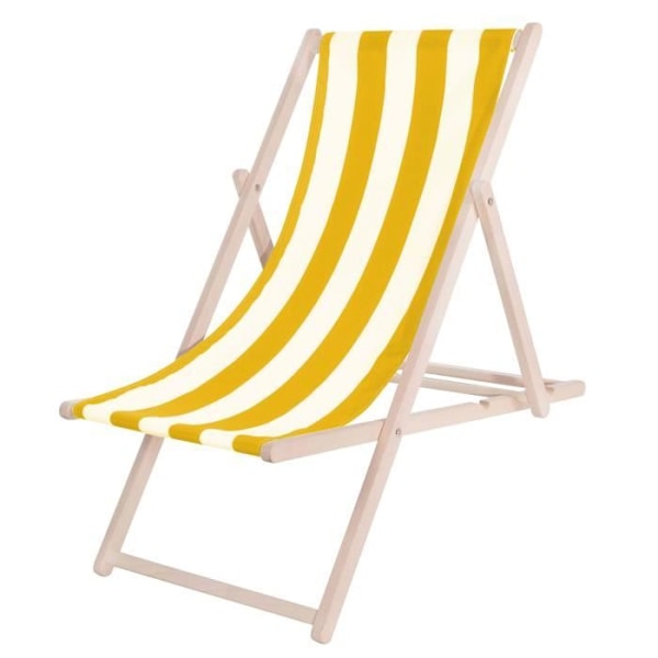 Have stol - SPRINGOS - Foldsolstol i strandtræ - Justerbar i 3 positioner - Gul og gul - vit