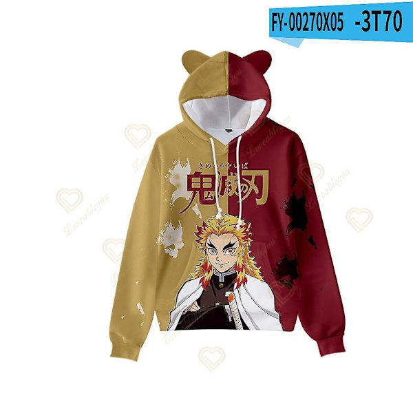 Demon Slayer Kamado Nezuko Cosplay Hoodie 3D Print Hættetrøje med Øretræk Streetwear Jakke Frakke F F 2XL