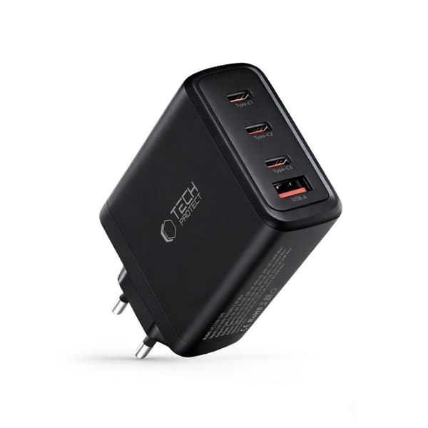 (SC)Tech-Protect 120W Vægoplader PD QC3.0 USB-C/USB-A Sort 280