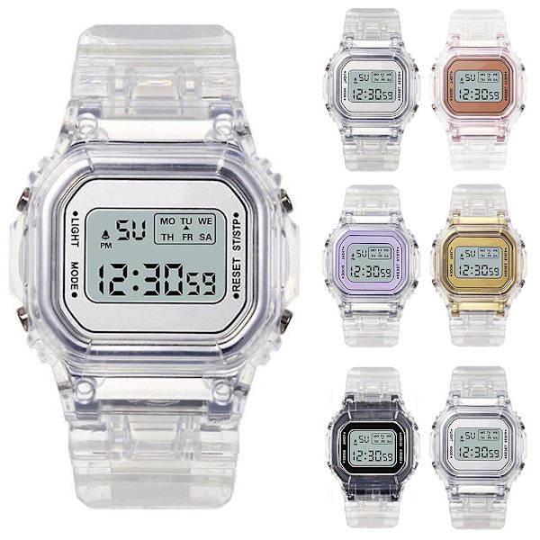 Unisex Casual Transparent Vandafvisende Digital Sports Ur Rose Gold