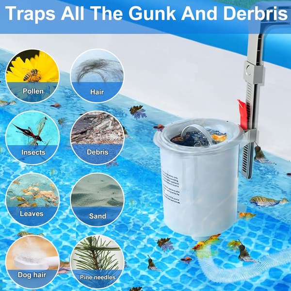 (SC) Wall-mounted surface skimmer for above-ground pools, automatic pool skimmer, durable polypropylene construction, adjustable adapter skimmer cleaning