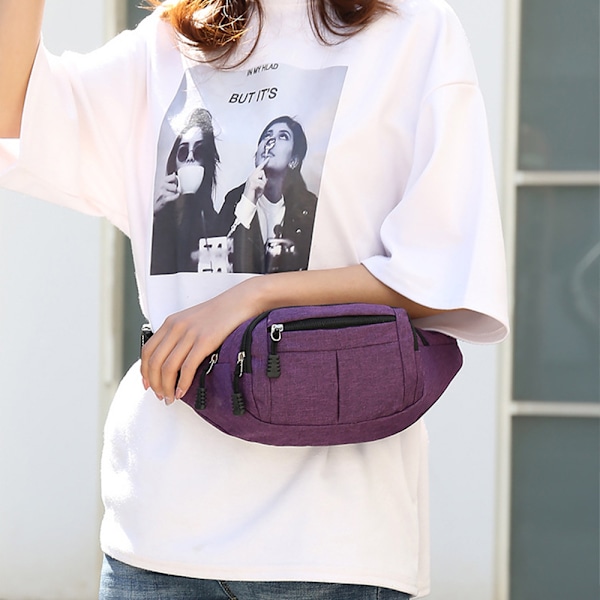 Midjeveske for menn og kvinner - Fanny Pack - Feriepengerbelte - Lomme purple