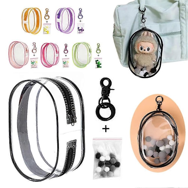 Dukke Taske PVC Bæretaske Bærbar Støvtæt Lynlås Display Taske med Nøglering Kugle til Børn Udflugt Rejse Holdbar Sød Sikker Komfortabel Sjov Light Pink