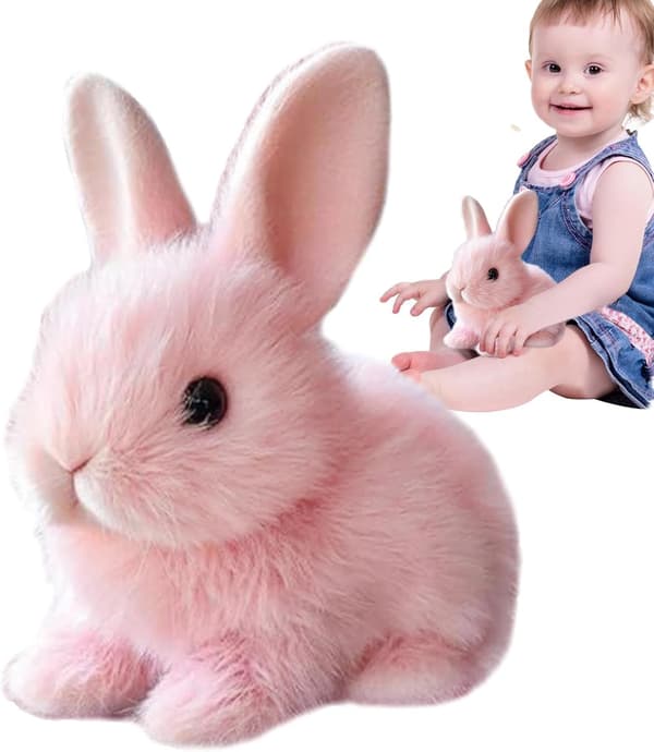 [SC]Interactive Rabbit Plush Toy, Realistic Hopping Rabbit Toy Interactive Rabbit Toy for Easter, Electric Rabbit Toys (white) pink