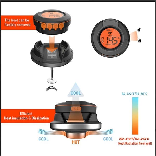 (SC) Matlagnings Bluetooth Trådlös BBQ Fjärrtermometer Prober Smart Digital Bluetooth Grilltermometer-WELLNGS-XF5-