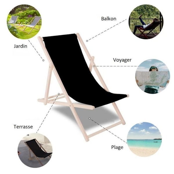 Have stol - SPRINGOS - Foldsolstol i strandtræ - Justerbar i 3 positioner - Gul og gul - vit