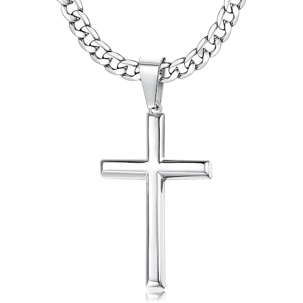 925 Sterling Silver Cross Pendant Necklace 5mm Stainless Steel Diamond Cut Cuban Chain Cross Necklace 41/46/51/56/61/71/76cm