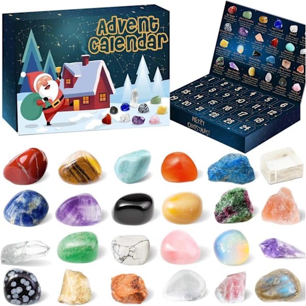 24-dagars nedräkningsadventskalender med stenar i blindbox-set, olika vackra stenar