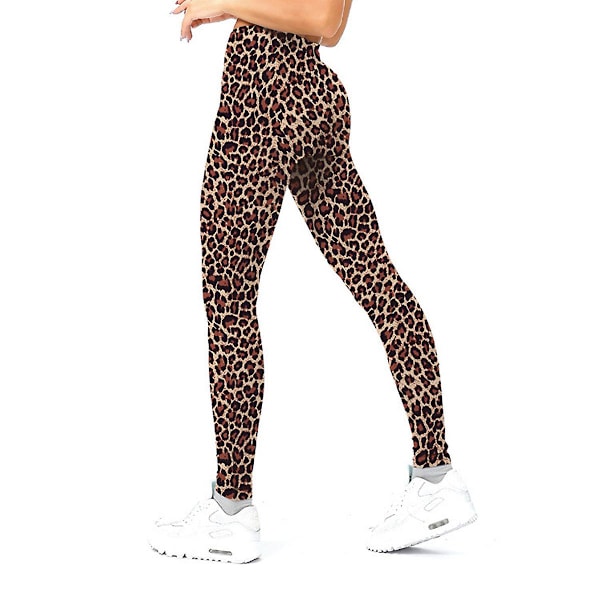 Hög midja leggings för kvinnor - Buttery Soft Tummy Printed Pants För Träning Yoga Leopard Leggings L