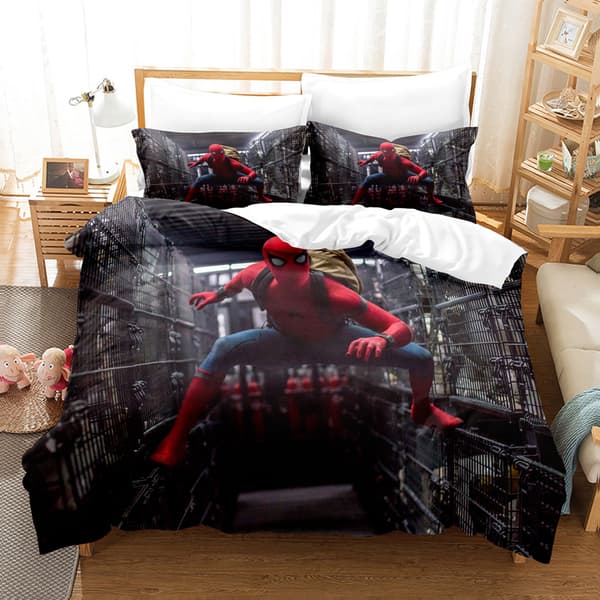 (SC)Digitaltrykt Spiderman Sengetøy Tredelt Sett Gutter Marvel Grenseoverskridende 3D Sengetøy L