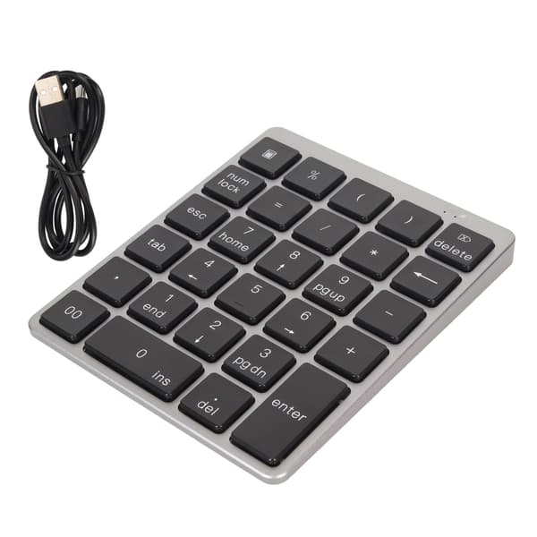 (SC)Numeric Keypad Mini USB Rechargeable Wired 28 Keys Slim Portable Aluminum Alloy Dark Gray