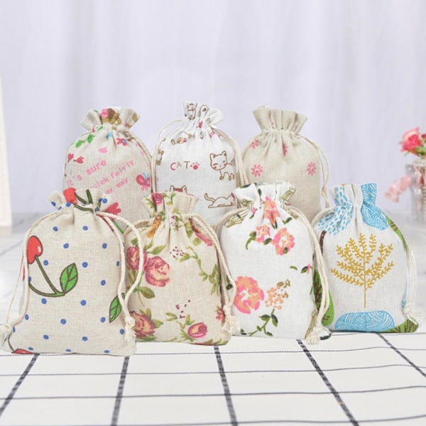 10×14cm Trykt Bomullspose Oppbevaringspose for Dagligvarer Ju Random ColorA 10×14cm 20pcs
