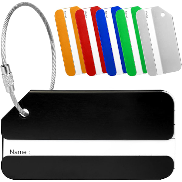 Bagasjetagger, 6 stk Bagasjetagger for Kofferter, Aluminium Kofferttagger, for Bagasje ID-tagger Black.Red.Green.Blue.Silver.Orange