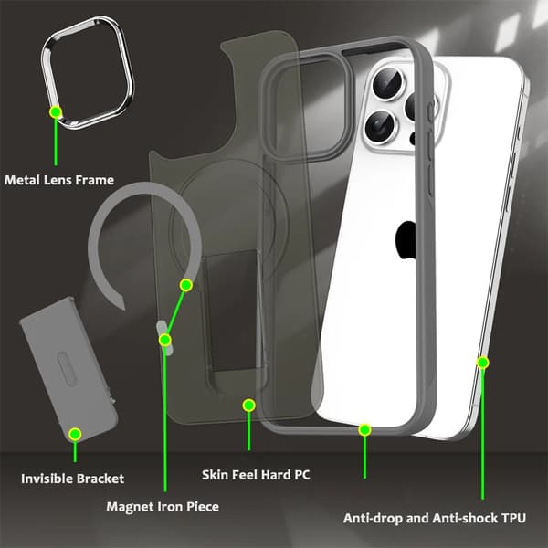 [SC]Magsafe Foldable Stand Magnetic Phone Case for iPhone 17 16 15 14 Plus 13 12 11 Pro Max Matte Translucent Back [DEY] Translucent Black Translucent Black For iPhone 15