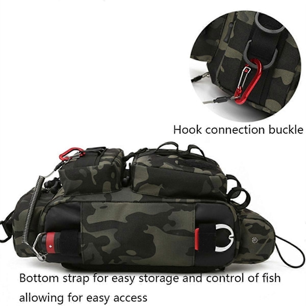 Fiskeväska med Ryggsäck, Betesbox, Utrustningsförvaring, Midjeväska, Flugfiske Ryggsäck med Spöhållare, Sling Bag -C