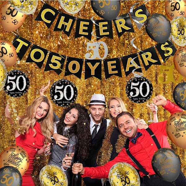 50-årsdag Dekorationskit Cheers 50 år Banner Vimpel