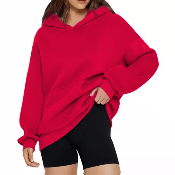 Afslappede løse hættetrøjer dame ensfarvet langærmet oversized sweatshirt rød Red Red M