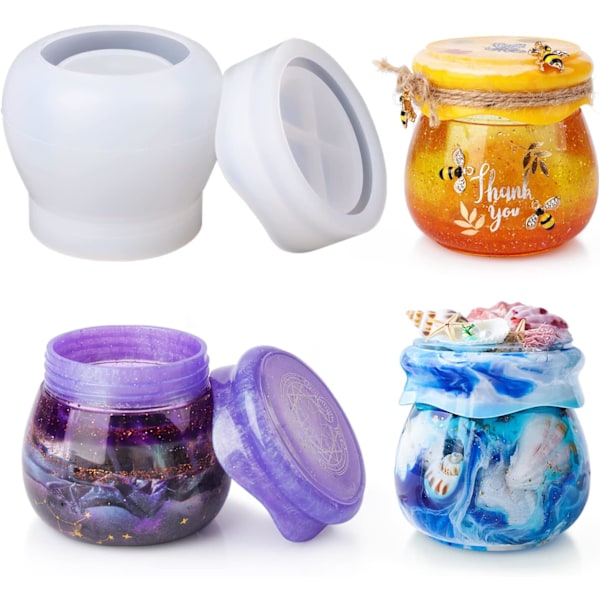 Burk Resin Formar Silikon, Pudding Burk Resin Formar med Lock, Epoxi Formar Silikon för Förvaringsflaska, Ljusstake