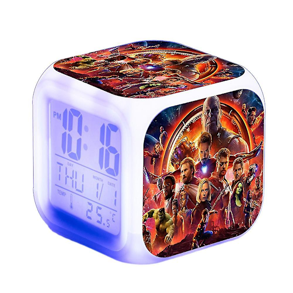 Marvel Avengers Trykk Digital Termometer Alarmklokke 7 Farge Skiftende Superhelt Nattelys Sengelampe Ornament Hjemmedekor Lekegave til Barn B